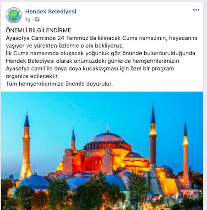 Hendek’te Belediye den Ayasofya Camii açıklaması…
